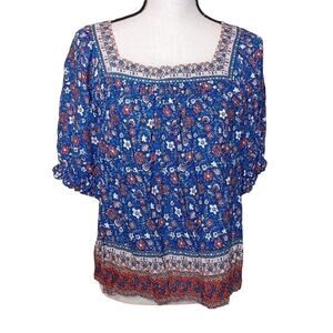 Knox Rose Size Medium M Square Neckline Floral Flower Blouse Cottage Core Indie
